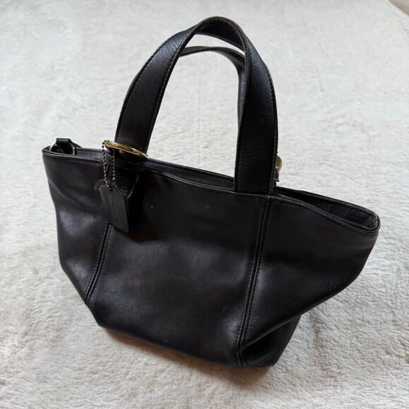Vintage Coach Black Waverly Small Tote Bag Leather 90s Purse - Picture 2 of 9